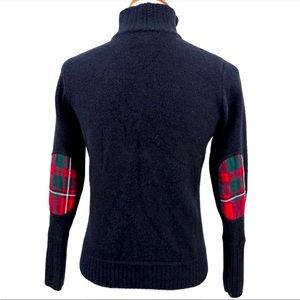 Pendleton Lambs Merino Wool Plaid Elbow Patch Full Zip Sweater